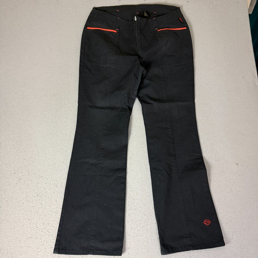 Harley-Davidson Womens Size 12 Black Stretch Bootcut Pants Red Trim 2003 Vintage